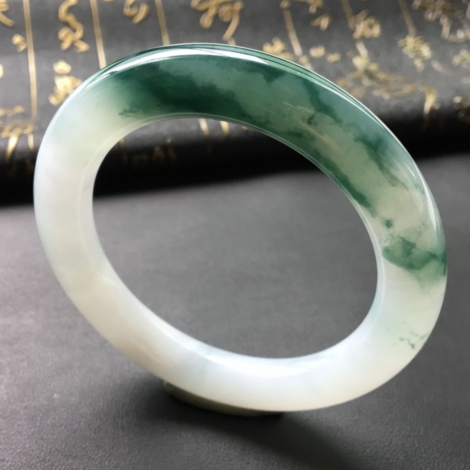 糯冰种飘花圆条手镯(56mm)