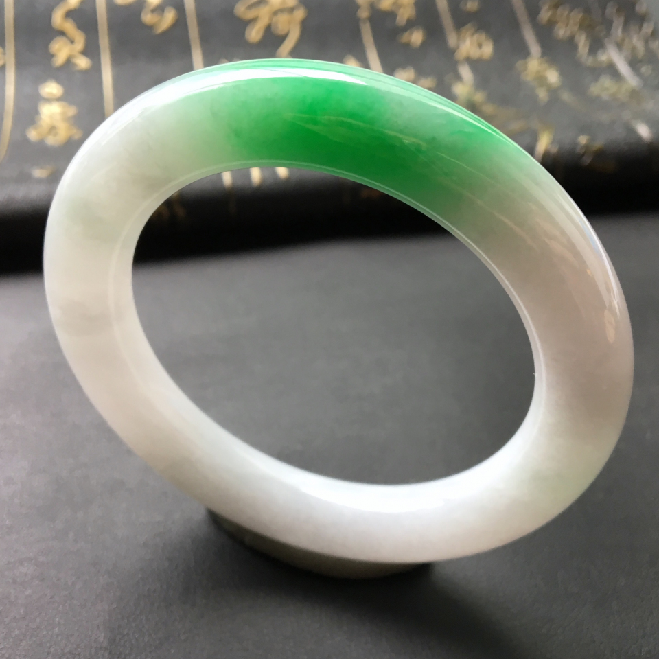 糯冰种飘翠圆条手镯(54.4mm)