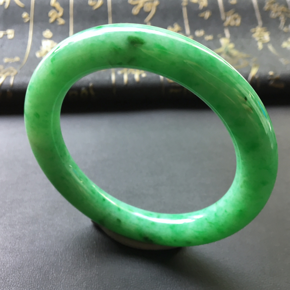 糯冰种飘翠圆条手镯(58mm)