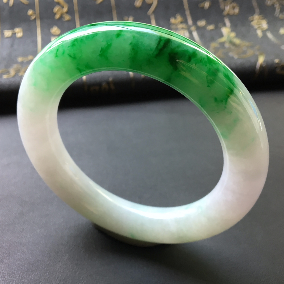 糯冰种飘翠圆条手镯(57.5mm)