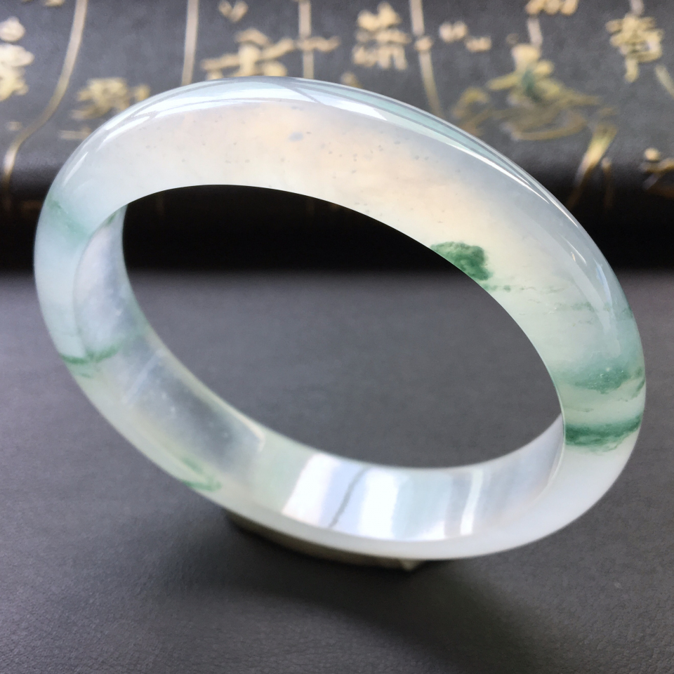 冰种飘花贵妃镯(54.5mm-48.6mm)