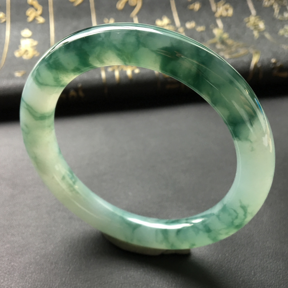 糯冰种飘花圆条手镯(55mm)