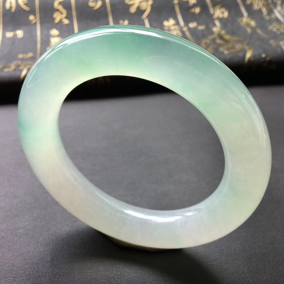 冰种晴水略飘绿花圆条手镯(56.6mm)