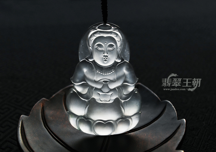 【无量慈悲】极品玻璃种超强莹光缅甸翡翠观音挂件