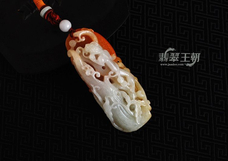 细糯种红黄翡缅甸翡翠如意草龙手玩件