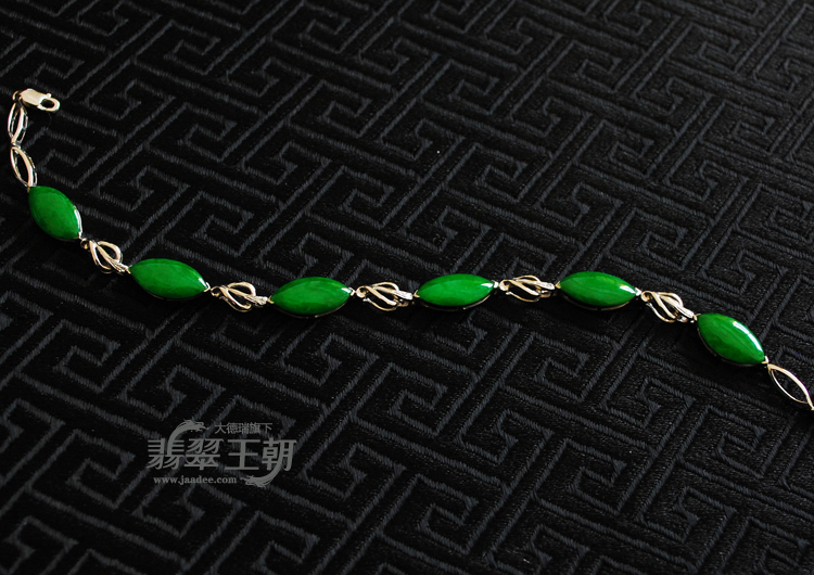 冰种满绿包白金缅甸翡翠手链