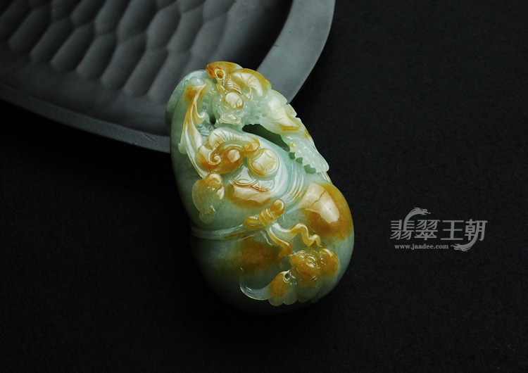糯冰种晴水黄翡缅甸翡翠“福禄寿”手玩件