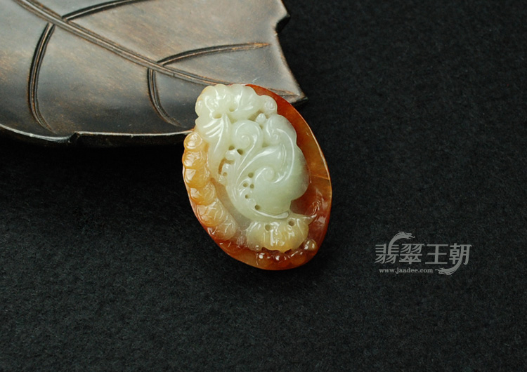 糯冰种红黄翡缅甸翡翠“双福”挂件