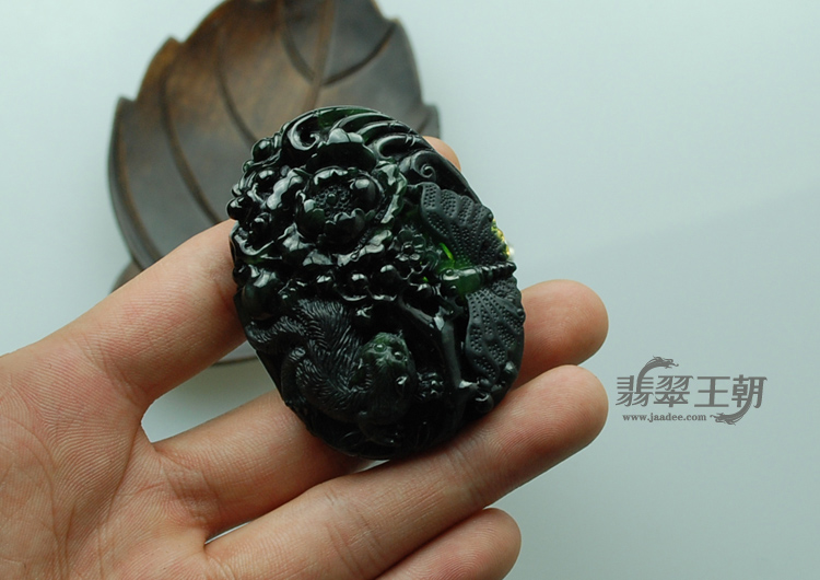 冰种墨翠缅甸翡翠富贵猫挂件