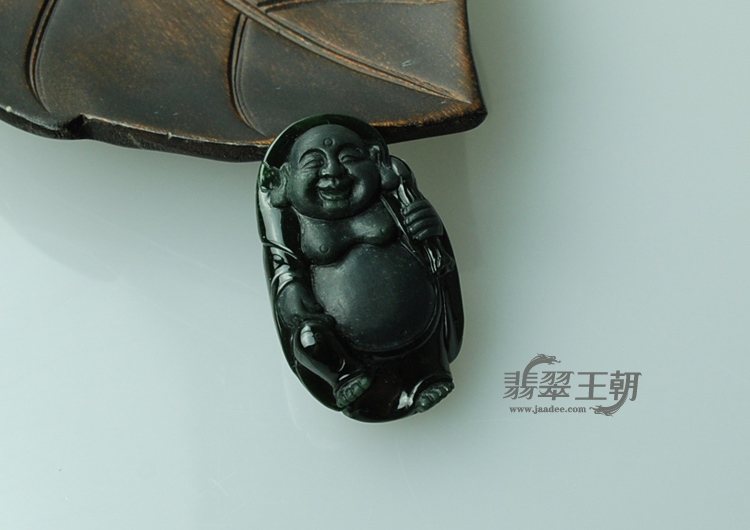 糯冰种墨翠缅甸翡翠站佛挂件
