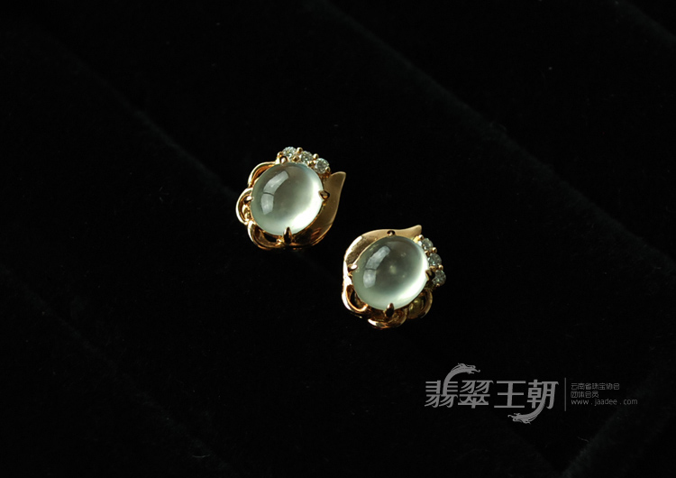 玻璃种缅甸翡翠包玫瑰金耳钉
