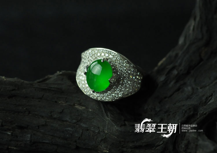 【众星拥翠】冰玻种正阳绿满绿包白金缅甸翡翠戒指