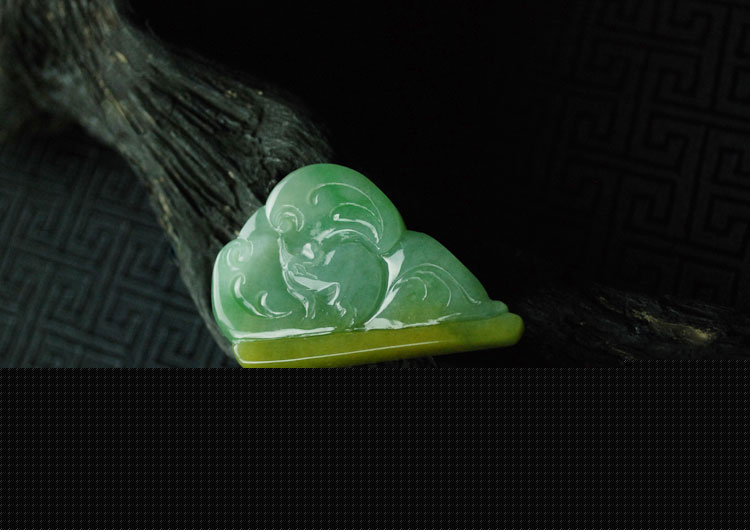糯冰种黄翡青色缅甸翡翠凤凰牌挂件