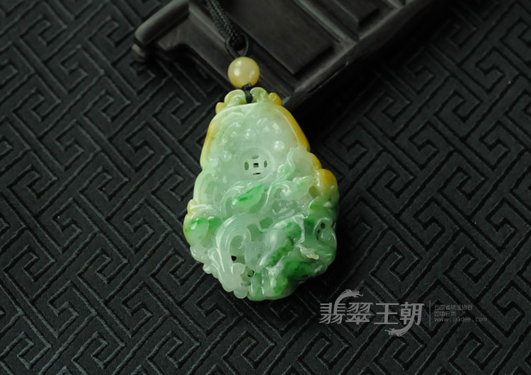 糯冰种黄加绿缅甸翡翠“跃龙花篮”挂件