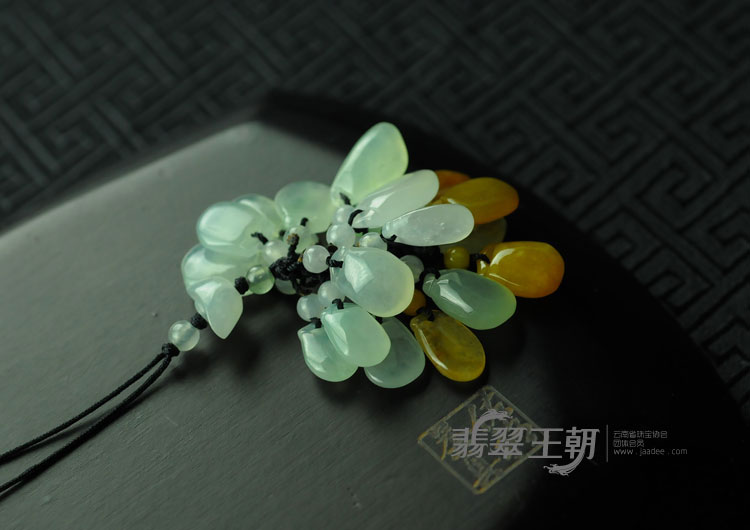 冰种黄翡晴水缅甸翡翠水滴手机链