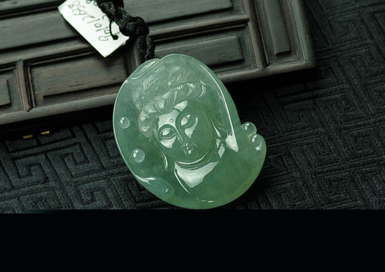 冰种晴水缅甸翡翠观音头挂件