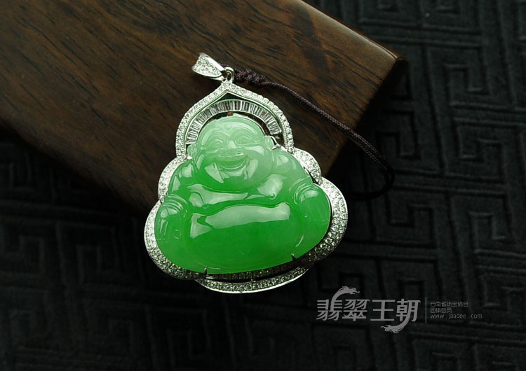 冰种阳绿满绿包白金缅甸翡翠玉佛挂件