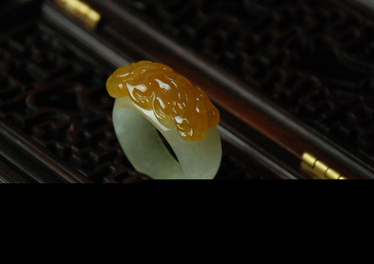 冰种黄翡缅甸翡翠貔貅指环