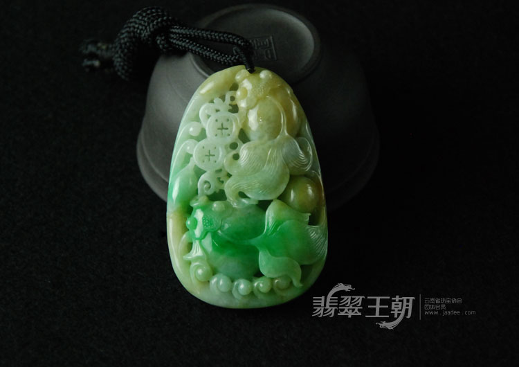 细糯种黄加绿缅甸翡翠金玉满堂挂件