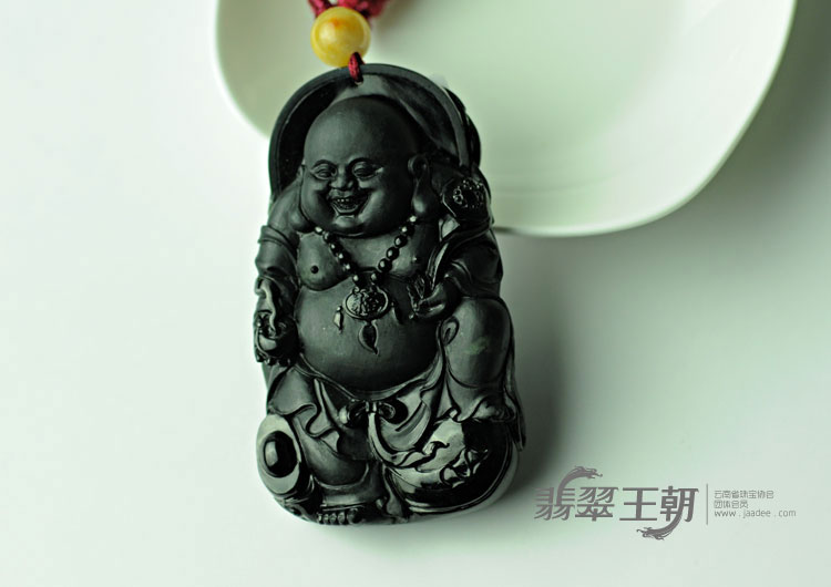 糯冰种墨翠缅甸翡翠佛挂件