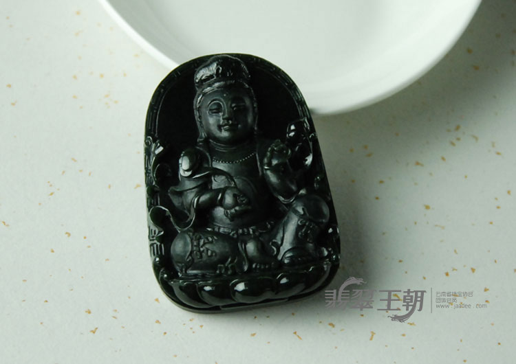 冰种墨翠缅甸翡翠观音挂件