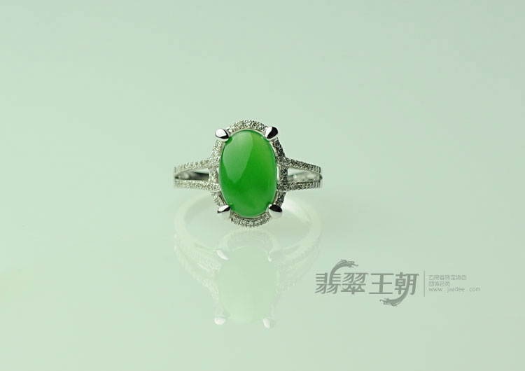 冰种正阳绿满绿包白金缅甸翡翠女戒