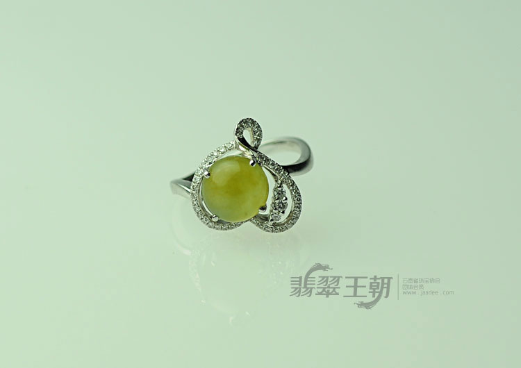 (超值推荐)冰种黄翡包白金缅甸翡翠戒指