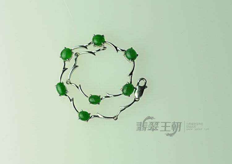 糯冰种正阳绿满绿包白金缅甸翡翠手链