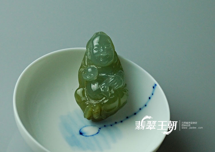 糯冰种黄翡缅甸翡翠招财童子挂件