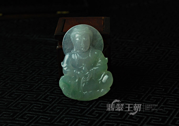 糯冰种淡紫罗晴水兰缅甸翡翠观音挂件