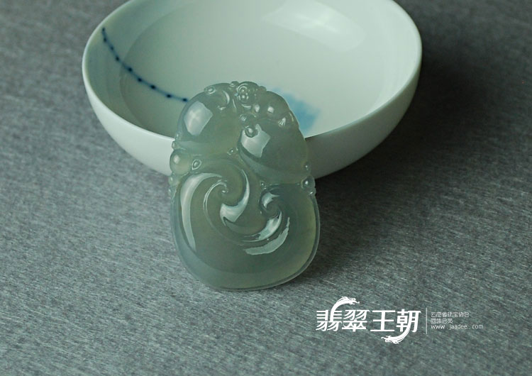 冰种淡紫罗兰缅甸翡翠如意寿挂件
