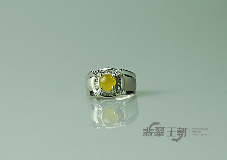冰种黄翡925银镀金缅甸翡翠戒指