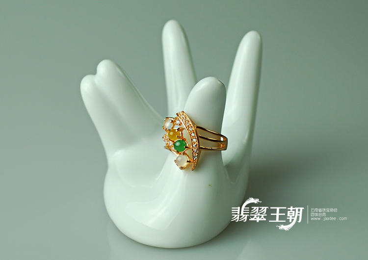 冰种三彩925银镀玫瑰金缅甸翡翠戒指