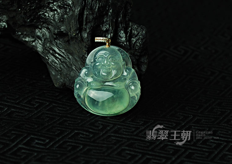 玻璃种飘花缅甸翡翠玉佛挂件