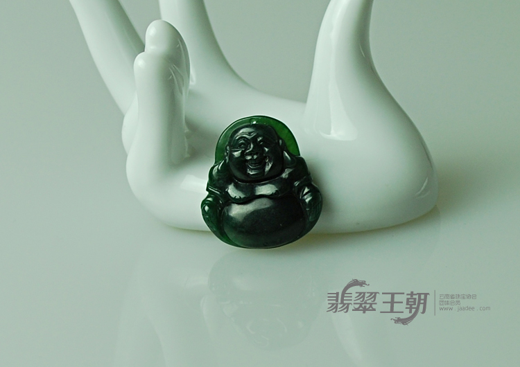 糯冰种墨翠缅甸翡翠玉佛挂件