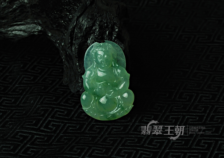 冰种飘花缅甸翡翠观音挂件