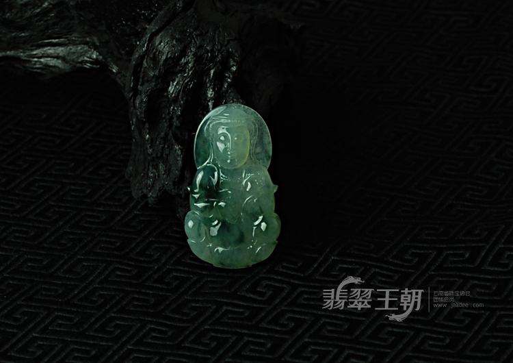 冰种飘花缅甸翡翠观音挂件