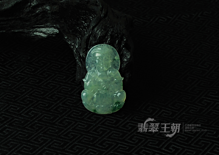 冰种飘花缅甸翡翠观音挂件