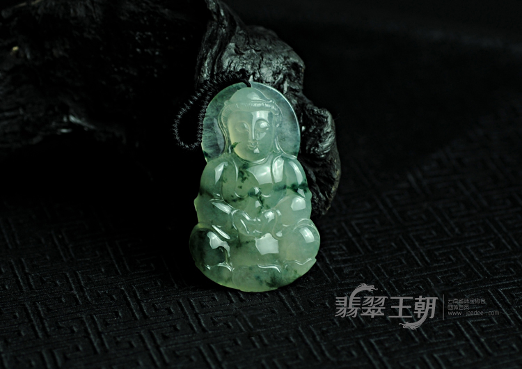 冰种飘花缅甸翡翠观音挂件