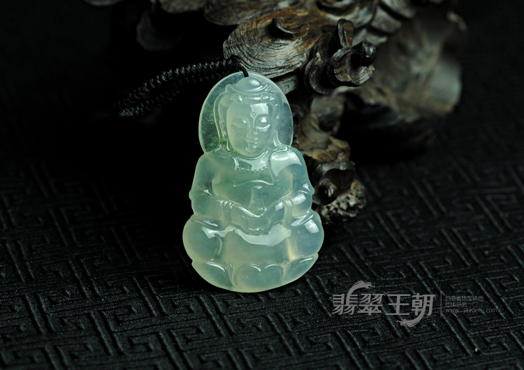 冰种晴水飘花缅甸翡翠观音挂件