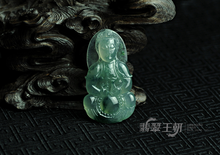 冰种飘花缅甸翡翠观音挂件