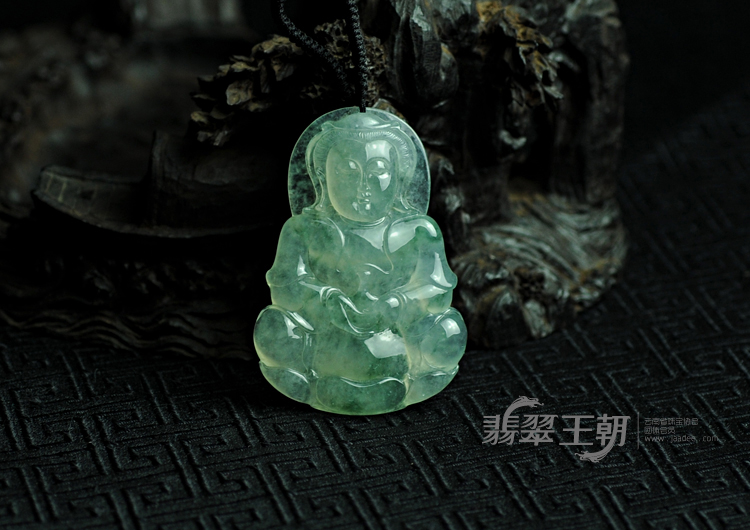 冰玻种飘花缅甸翡翠观音挂件
