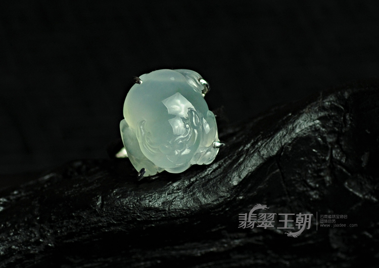 冰种晴水缅甸翡翠欢喜戒指