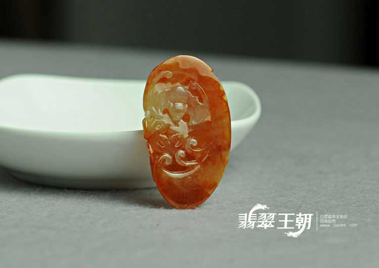 糯冰种红翡缅甸翡翠福寿如意挂件