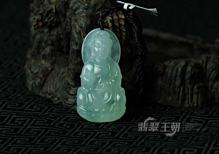 冰种紫罗兰飘花缅甸翡翠观音挂件