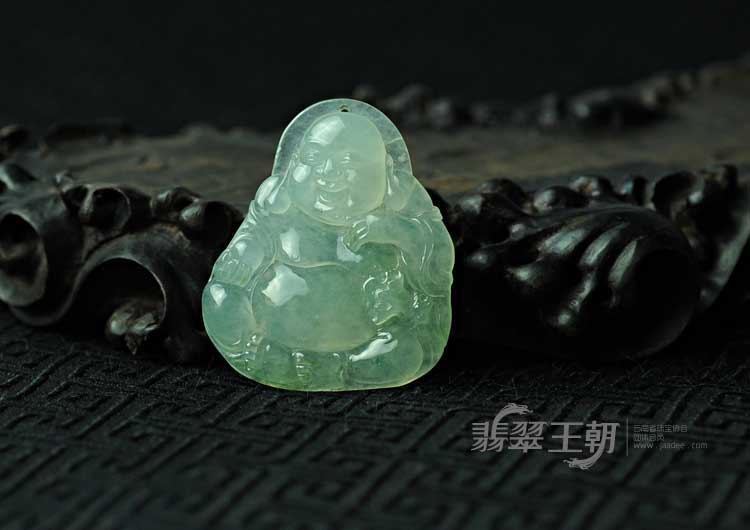 冰种飘花缅甸翡翠弥勒佛挂件