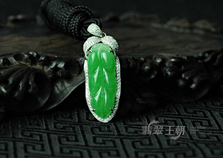 冰种阳绿满绿缅甸翡翠包白金“金枝玉叶”挂件