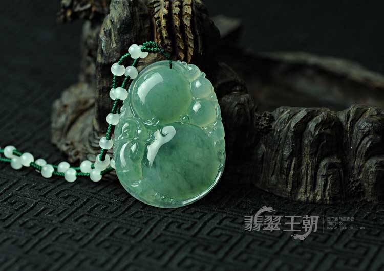 冰种蓝晴飘花缅甸翡翠福禄寿挂件