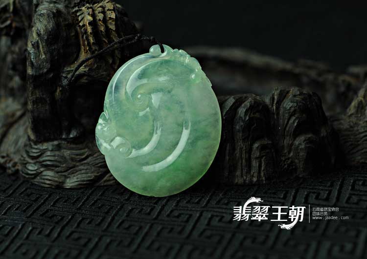 冰种飘翠缅甸翡翠福寿如意挂件