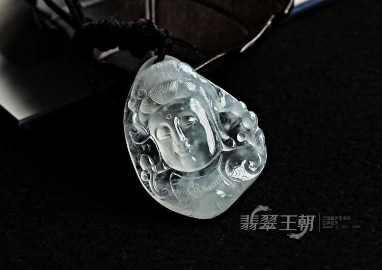 【日月净明】玻璃种缅甸翡翠观音头挂件